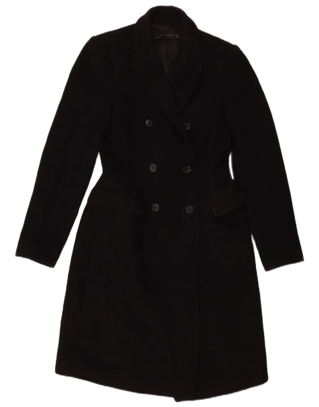 Zara Womens Double Breasted Coat UK 10 Small Black Polyester