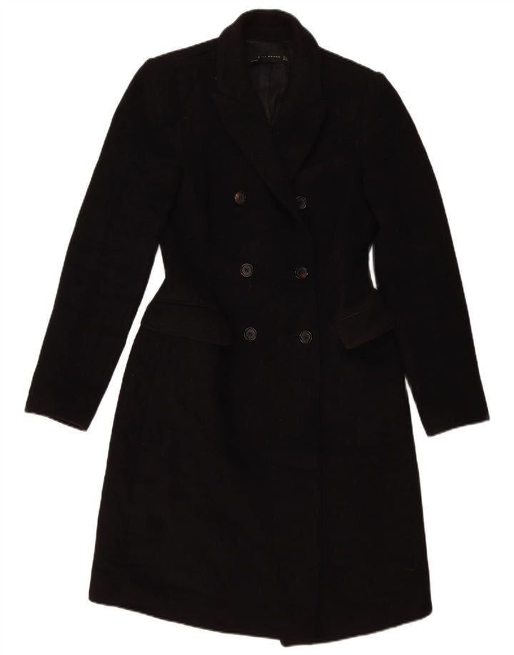 Zara Womens Double Breasted Coat UK 10 Small Black Polyester