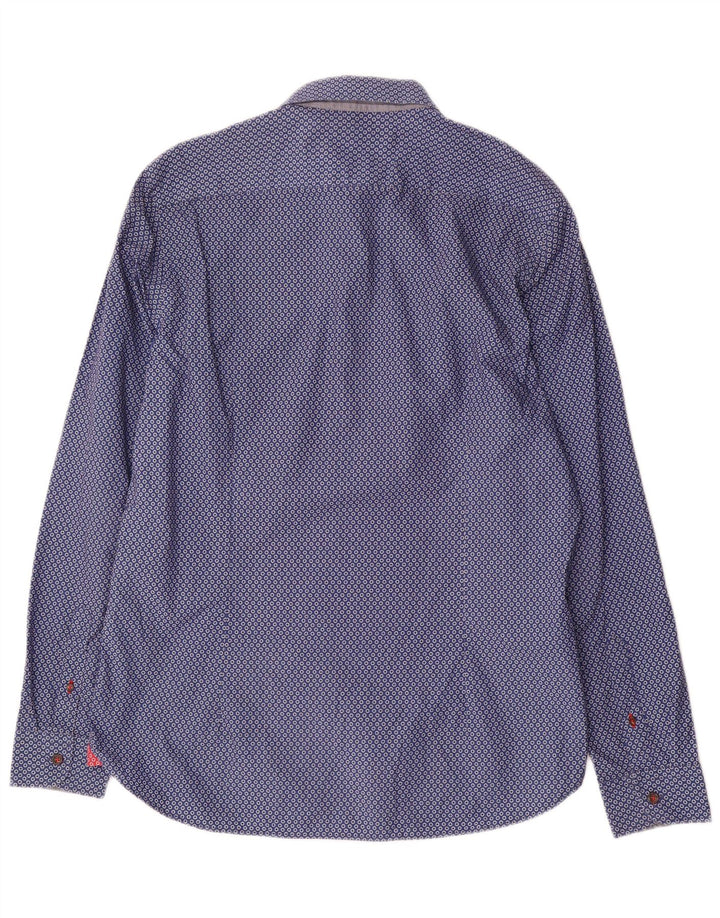 Ted Baker Mens Shirt Size 4 Large Blue Spotted Cotton