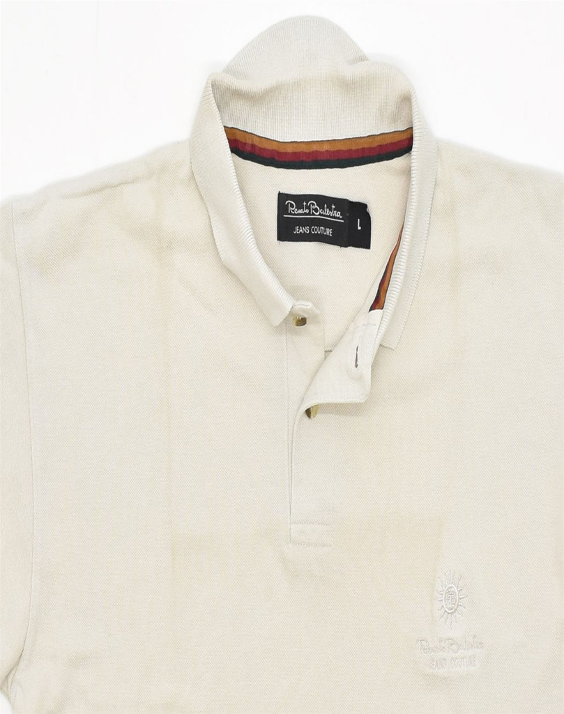 RENATO BALESTRA Mens Polo Shirt Large Beige Cotton | Vintage | Thrift | Second-Hand | Used Clothing | Messina Hembry 