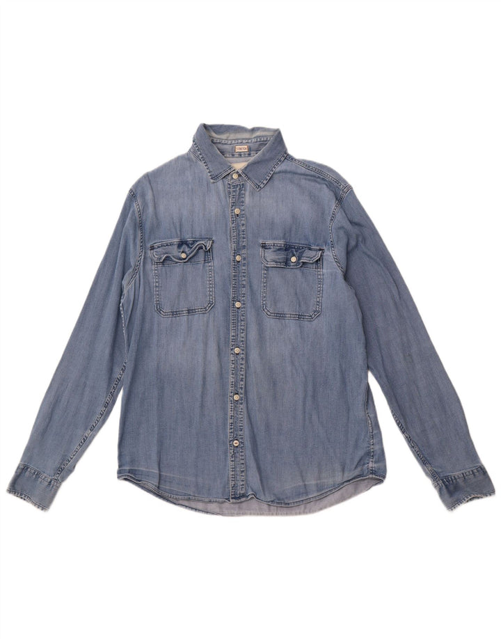 HOLLISTER Mens Denim Shirt Medium Blue Cotton