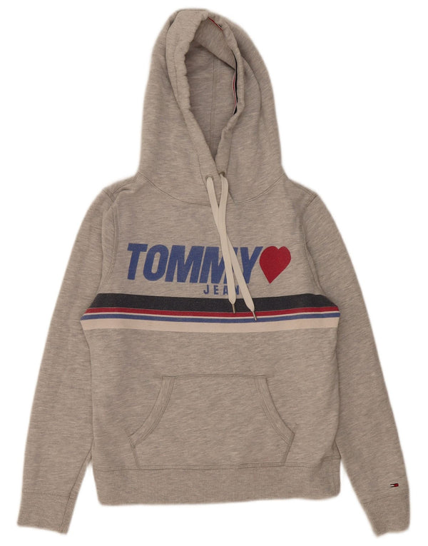 Tommy Hilfiger Womens Graphic Hoodie Jumper UK 10 Small Grey Cotton