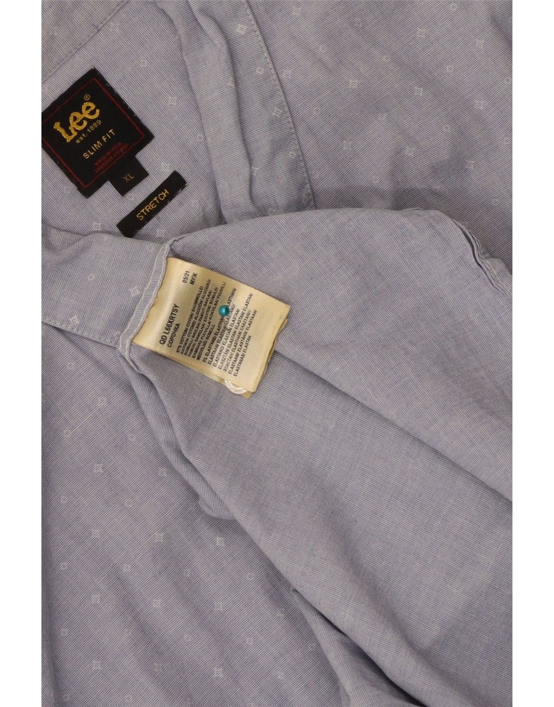 Lee Mens Stretch Slim Fit Shirt XL Blue Geometric Cotton