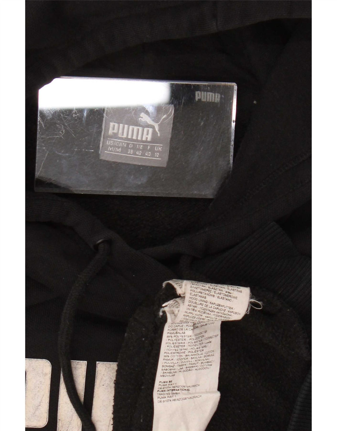Puma Womens Graphic Hoodie Jumper UK 12 Medium Black Polyester