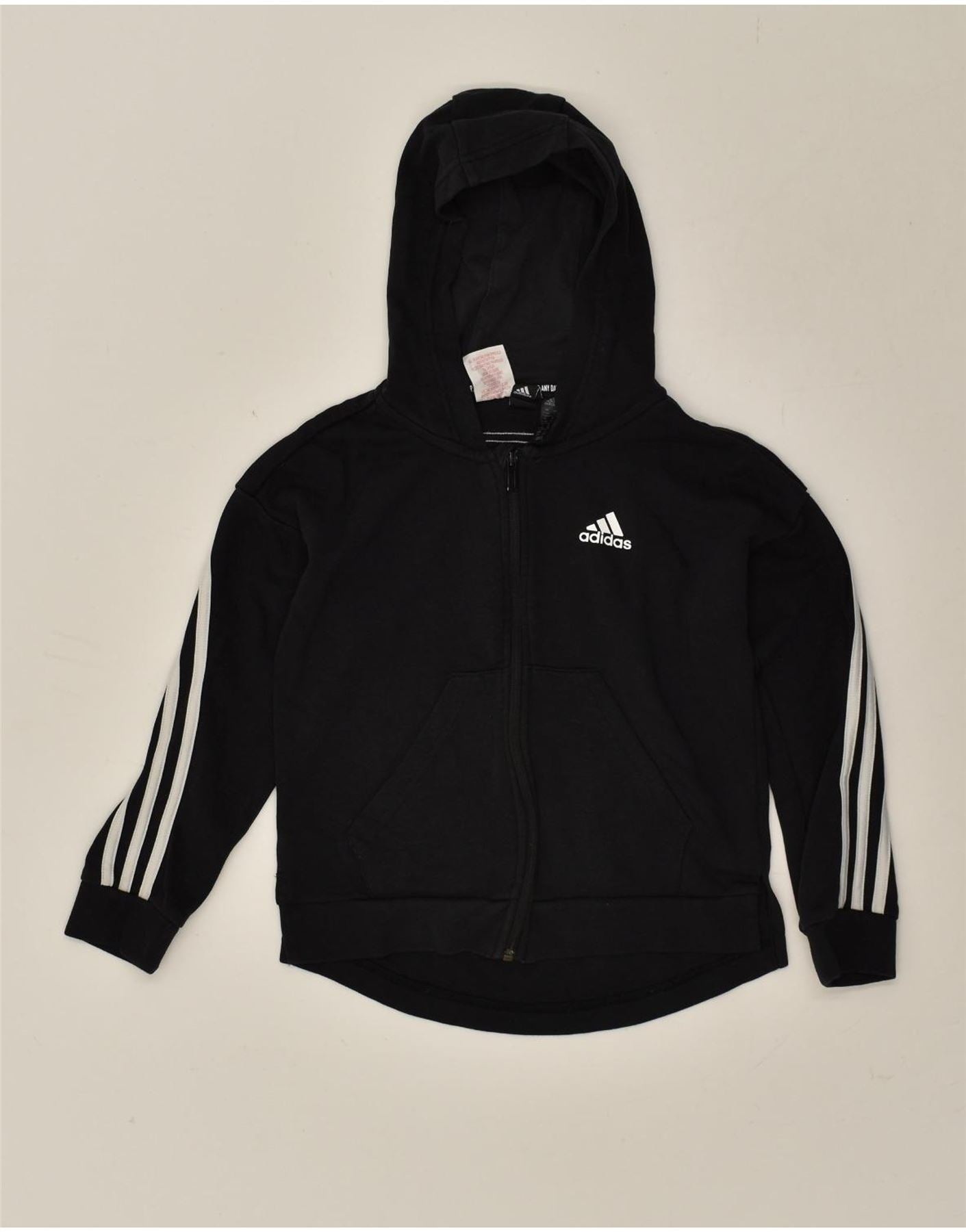 ADIDAS Girls Zip Hoodie Sweater 9-10 Years Small Black Cotton