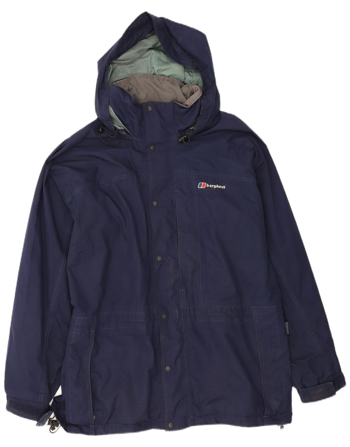 Berghaus Mens Hooded Rain Jacket UK 40 Large Navy Blue Nylon