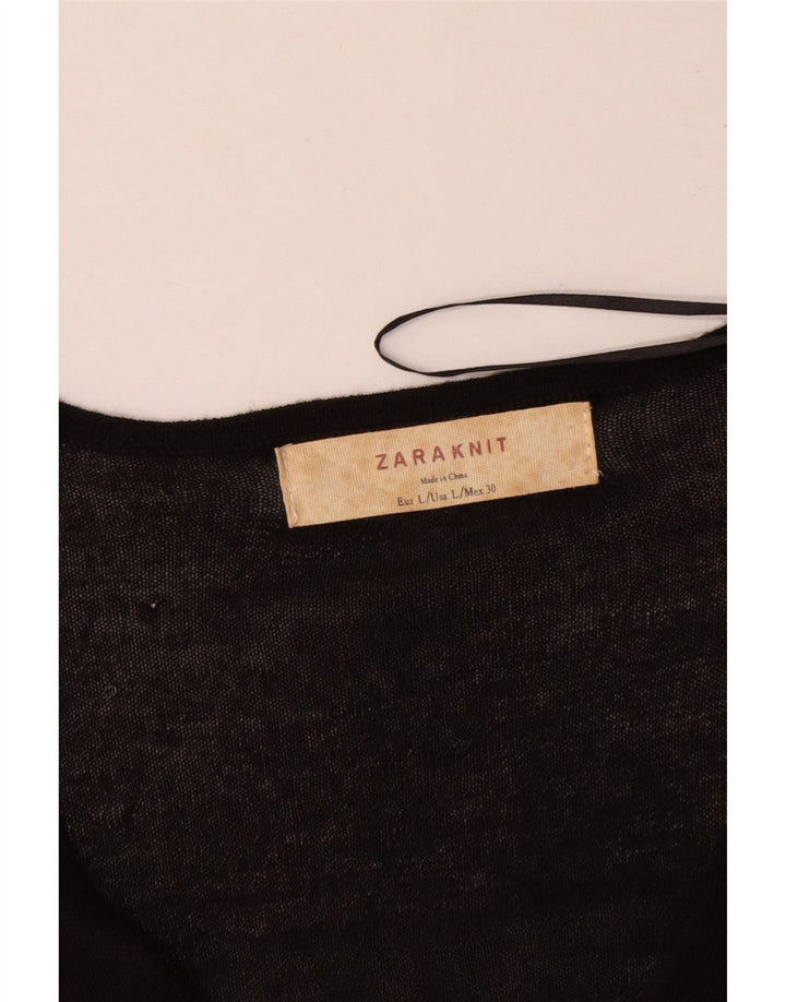 Zara Womens V-Neck Jumper Sweater UK 16 Large Black Spotted