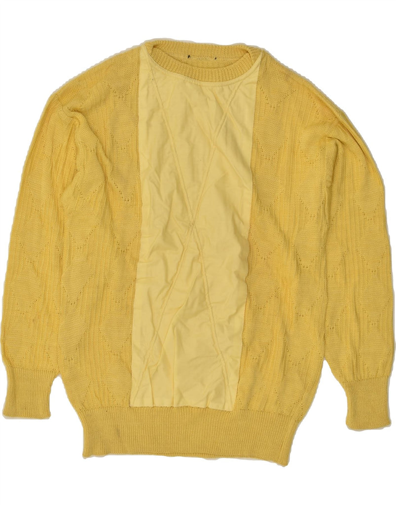 VINTAGE Mens Crew Neck Jumper Sweater Small Yellow Argyle/Diamond Cotton | Vintage Vintage | Thrift | Second-Hand Vintage | Used Clothing | Messina Hembry 