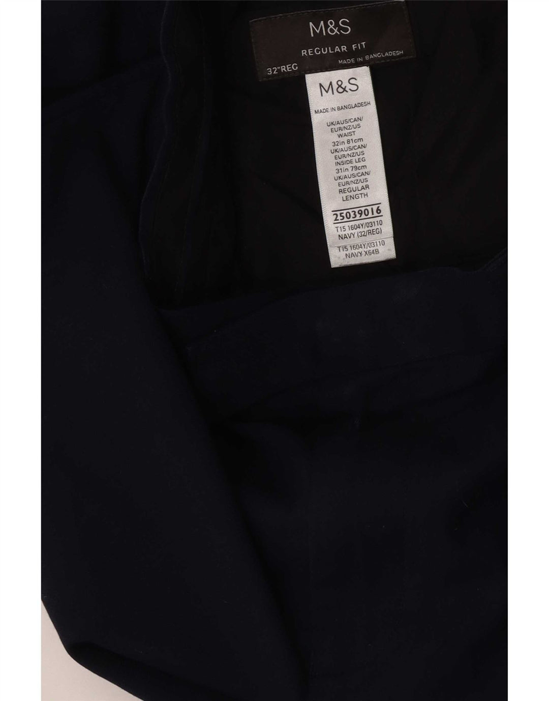 Marks & Spencer Mens Regular Fit Suit Trousers W32 L31 Navy Blue Polyester