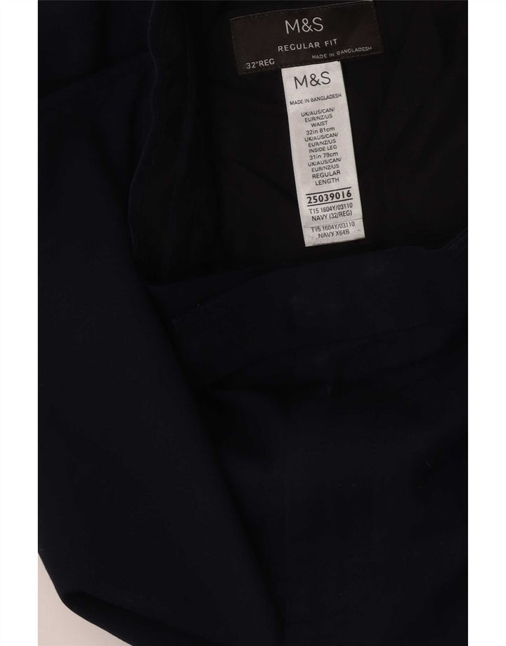 Marks & Spencer Mens Regular Fit Suit Trousers W32 L31 Navy Blue Polyester