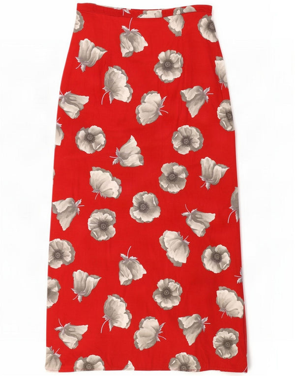 Vintage Womens High Waist Maxi Skirt IT 46 Large W28 Red Floral Viscose