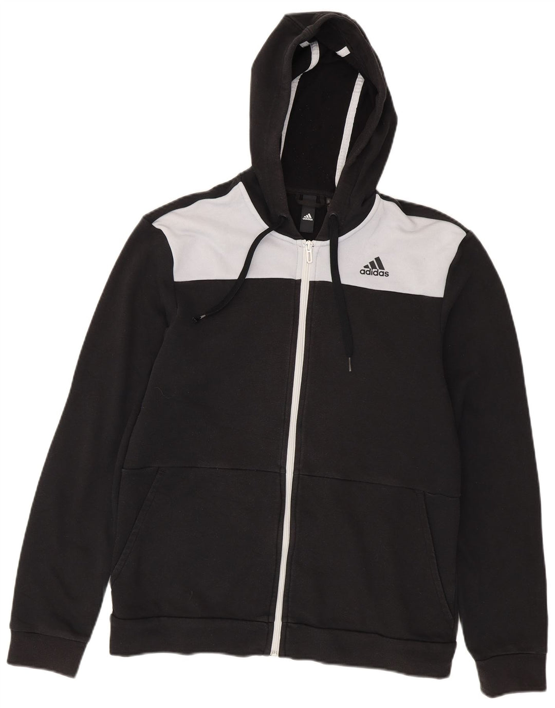Adidas Mens Zip Hoodie Sweater Medium Black Colourblock Cotton