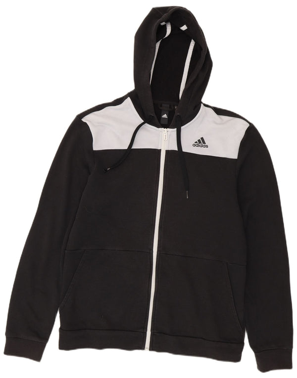 Adidas Mens Zip Hoodie Sweater Medium Black Colourblock Cotton