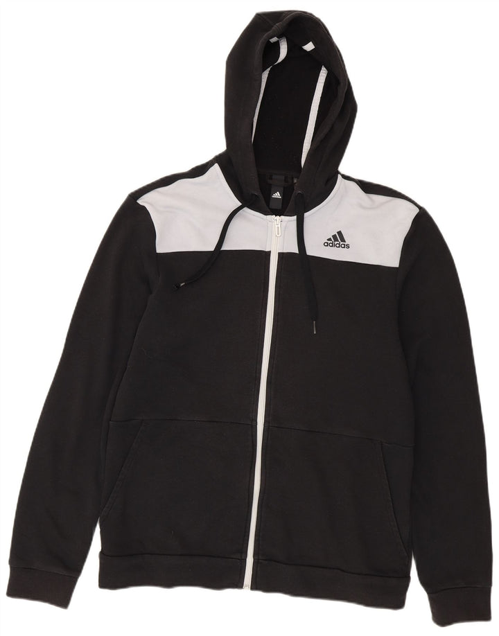 Adidas Mens Zip Hoodie Sweater Medium Black Colourblock Cotton