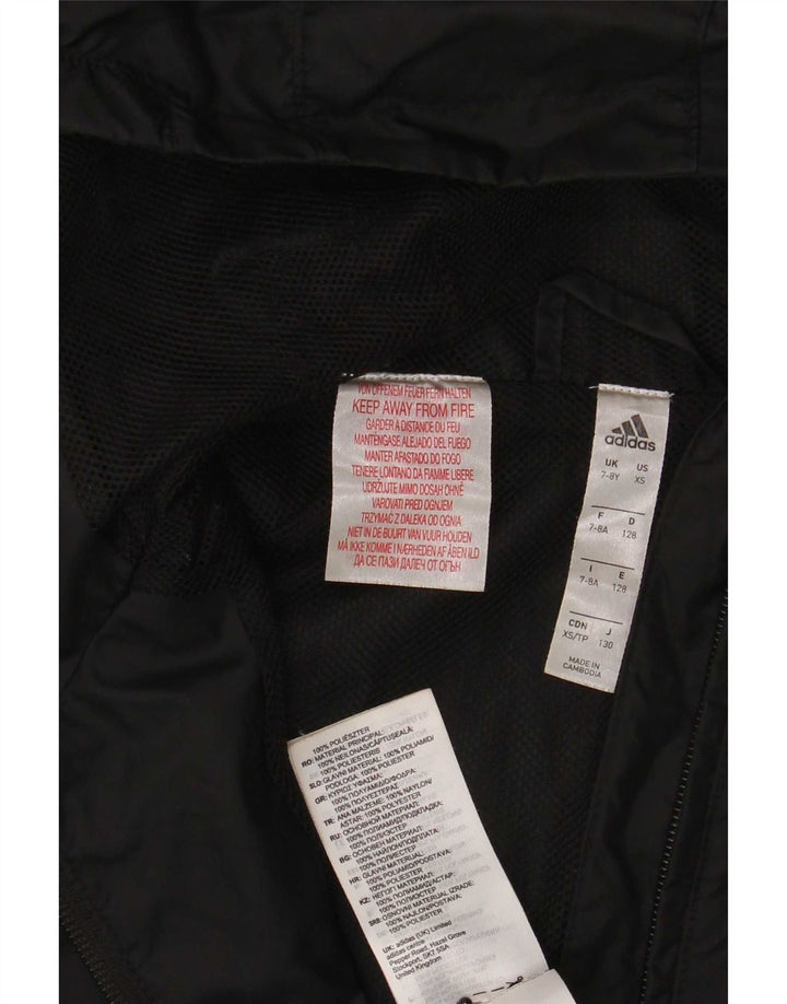 Adidas Boys Hooded Rain Jacket 7-8 Years Black Polyester
