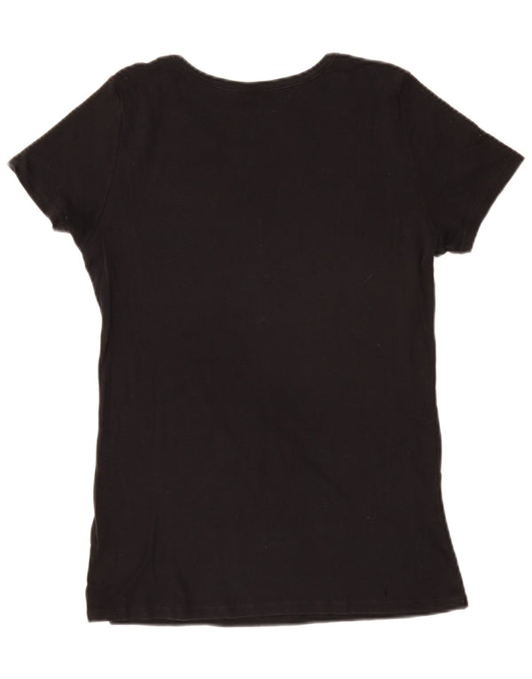 BENETTON Womens Graphic T-Shirt Top UK 16 Small Black