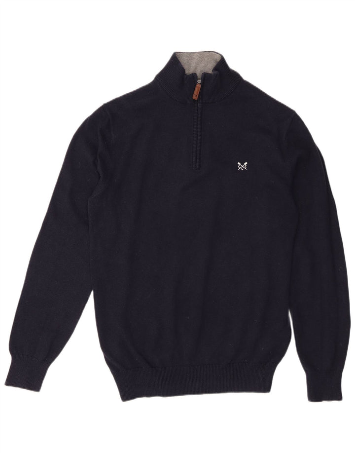 Crew Clothing Mens Zip Neck Jumper Sweater Medium Navy Blue Cotton