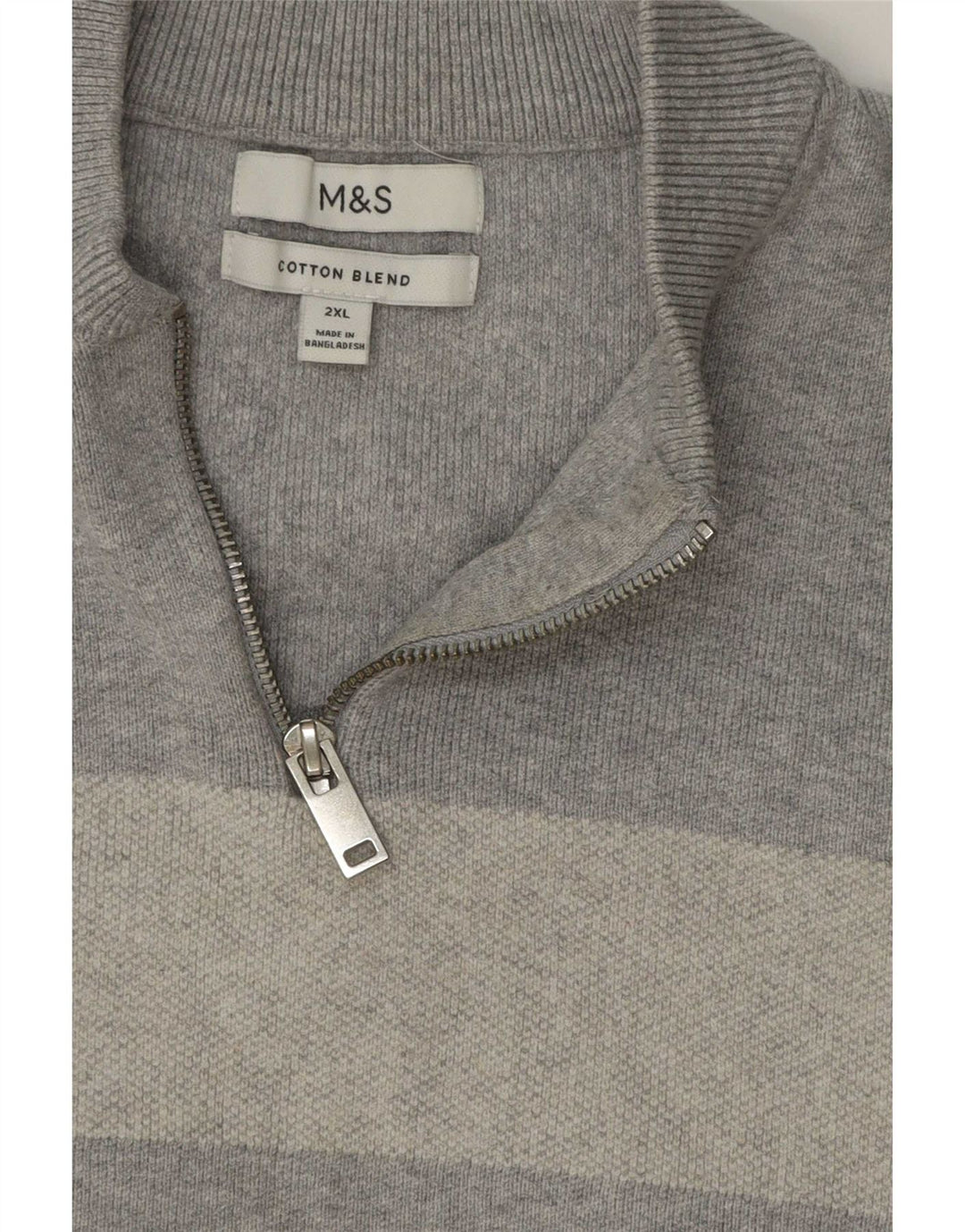 Marks & Spencer Mens Zip Neck Jumper Sweater 2XL Grey Striped Cotton