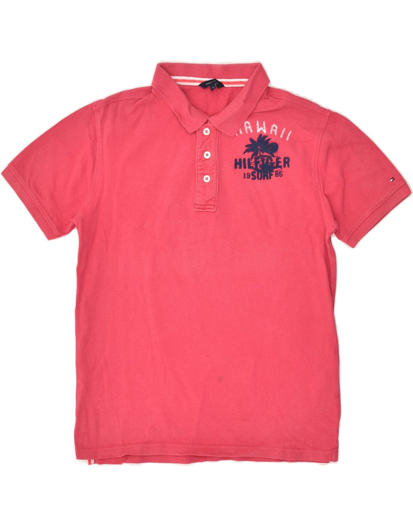 TOMMY HILFIGER Boys Graphic Polo Shirt 13-14 Years Pink Cotton | Vintage Tommy Hilfiger | Thrift | Second-Hand Tommy Hilfiger | Used Clothing | Messina Hembry 