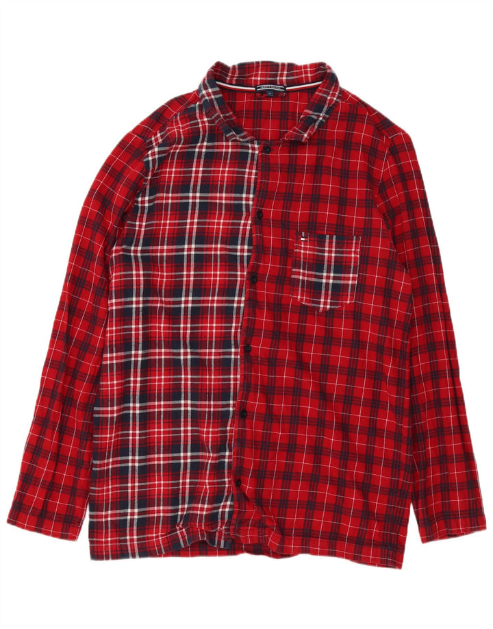 Tommy Hilfiger Mens Flannel Shirt Medium Red Check Cotton