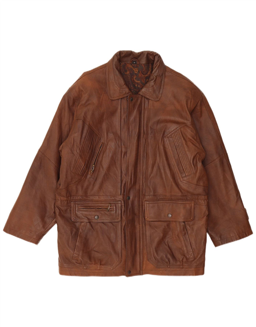 C&A Mens Leather Windbreaker Coat UK 42 XL Brown Leather