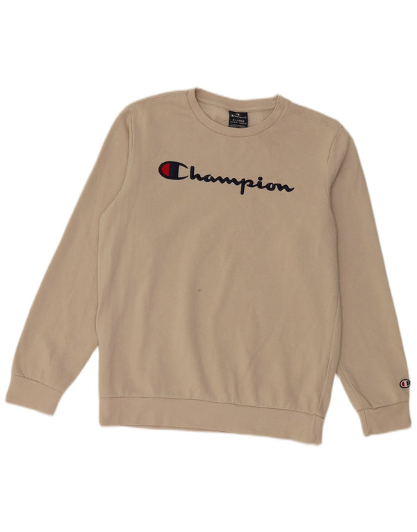 CHAMPION Boys Graphic Sweatshirt Jumper 13-14 Years XL Beige Cotton