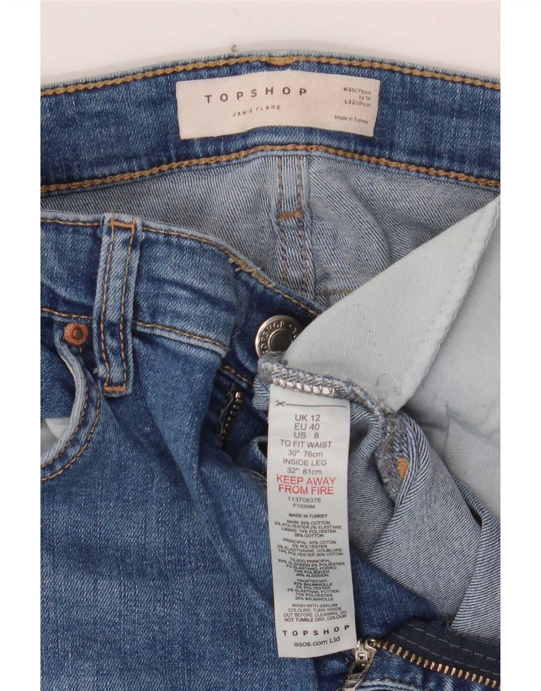 Topshop Womens Jamie Flared Jeans W30 L32 Blue Cotton