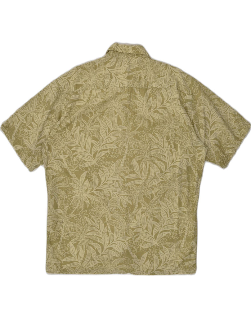 VINTAGE Mens Short Sleeve Shirt Large Khaki Floral Cotton | Vintage Vintage | Thrift | Second-Hand Vintage | Used Clothing | Messina Hembry 