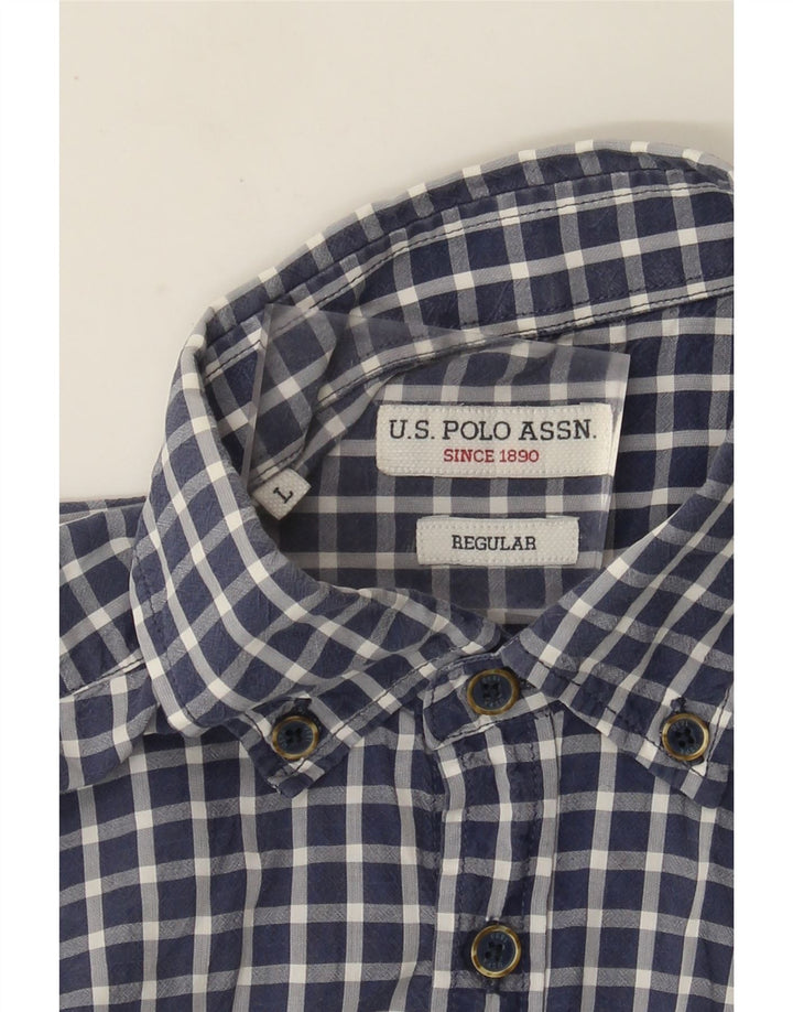 U.S. Polo Assn. Mens Regular Short Sleeve Shirt Large Navy Blue Gingham