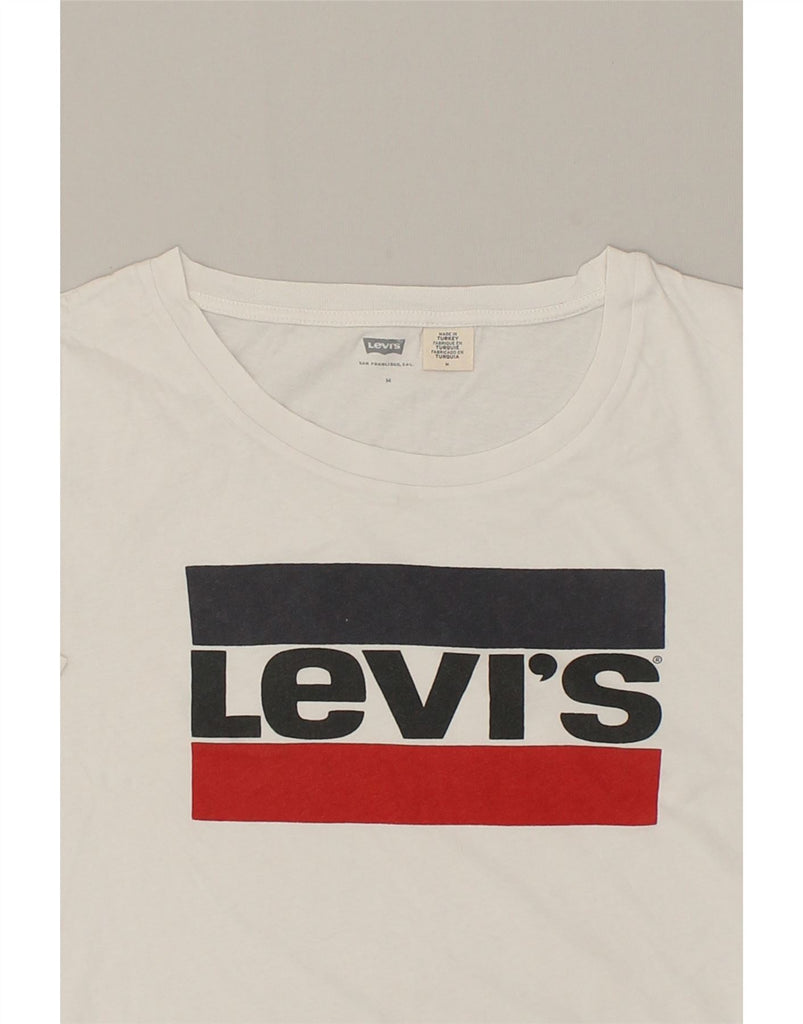 LEVI'S Womens Crop Graphic T-Shirt Top UK 14 Medium White Cotton | Vintage Levi's | Thrift | Second-Hand Levi's | Used Clothing | Messina Hembry 