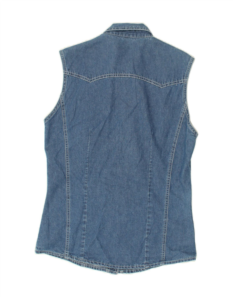 VINTAGE Womens Sleeveless Denim Shirt UK 14 Medium Blue | Vintage Vintage | Thrift | Second-Hand Vintage | Used Clothing | Messina Hembry 