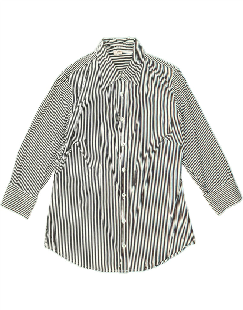 J. CREW Womens 3/4 Sleeve Shirt UK 10 Small Grey Pinstripe Cotton | Vintage J. Crew | Thrift | Second-Hand J. Crew | Used Clothing | Messina Hembry 