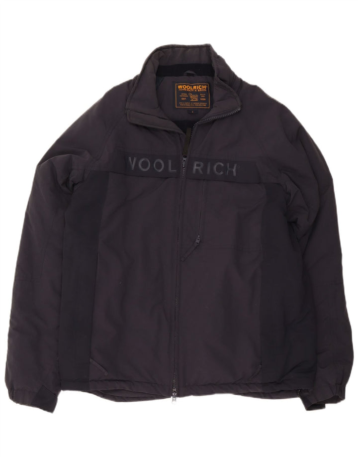 Woolrich Mens Graphic Windbreaker Jacket UK 40 Large Navy Blue Nylon