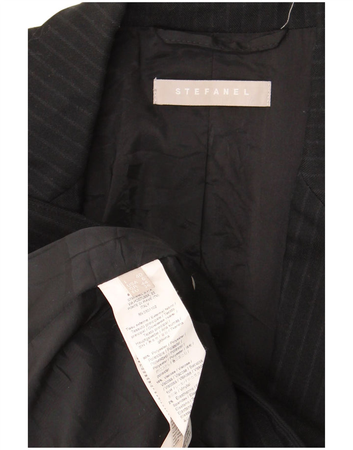 Stefanel Womens 1 Button 2 Piece Suit IT 40 Small W28 L28 Black Pinstripe