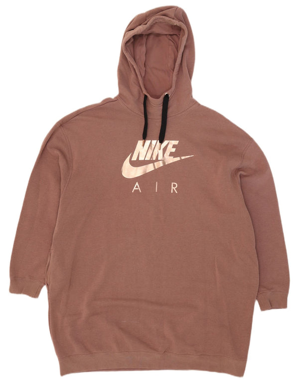 Nike Womens Oversized Longline Graphic Hoodie Jumper UK 14 Medium Brown