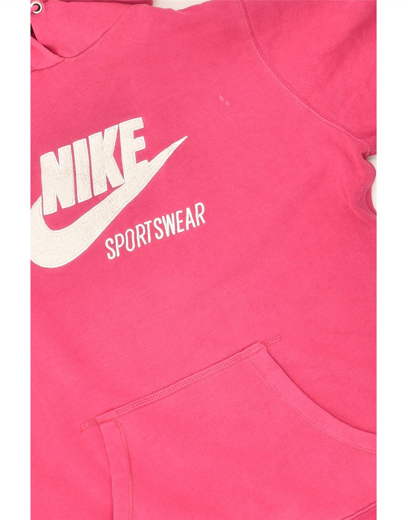 NIKE Womens Graphic Hoodie Jumper UK 14 Large Pink Cotton | Vintage Nike | Thrift | Second-Hand Nike | Used Clothing | Messina Hembry 