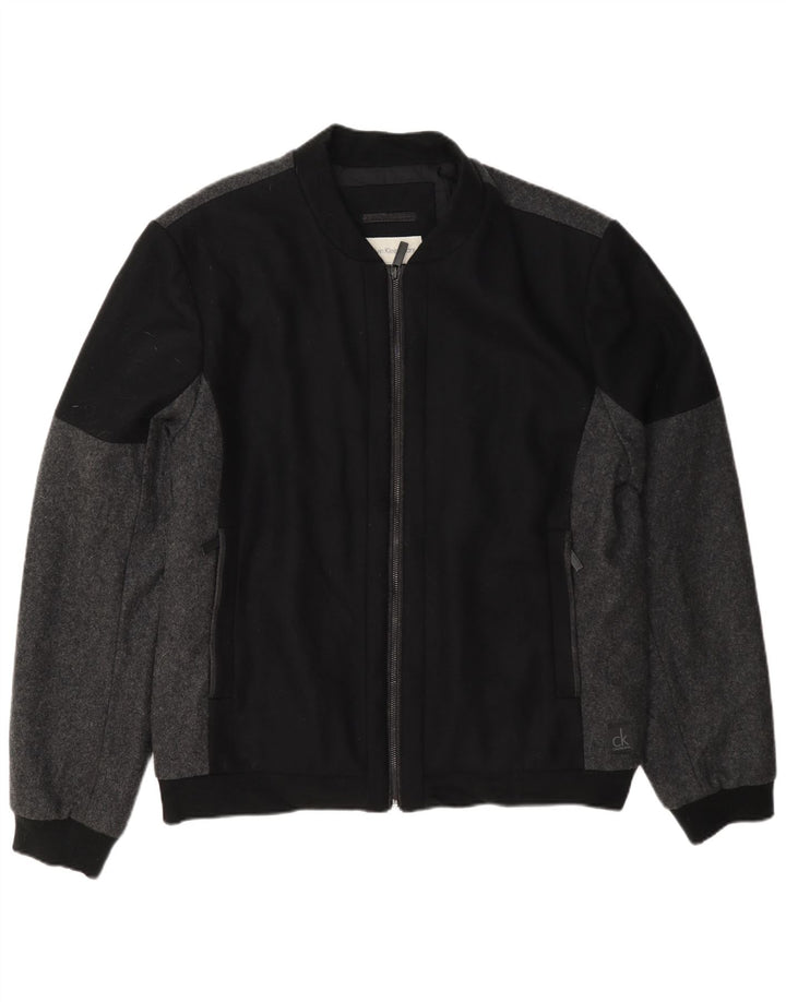 Calvin Klein Mens Bomber Jacket UK 44 2XL Black Colourblock Wool