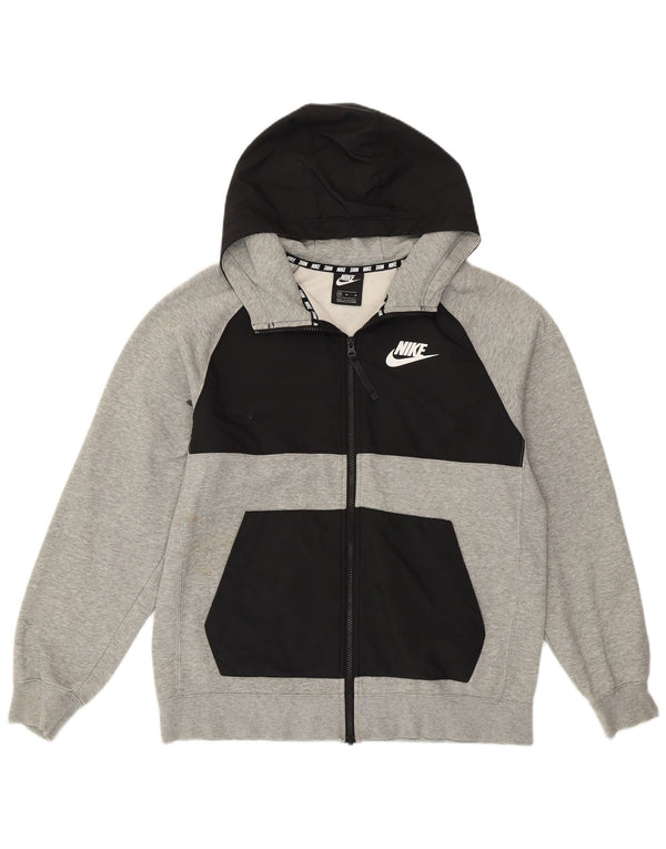 Nike Mens Graphic Zip Hoodie Sweater Medium Grey Colourblock Cotton