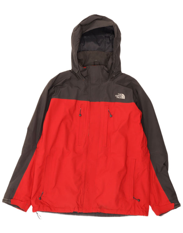 The North Face Mens Hooded Rain Jacket UK 42 XL Red Colourblock Nylon
