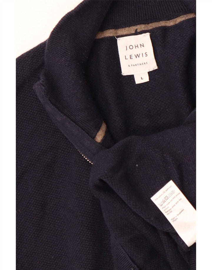 John Lewis Mens Zip Neck Jumper Sweater Large Navy Blue Cotton