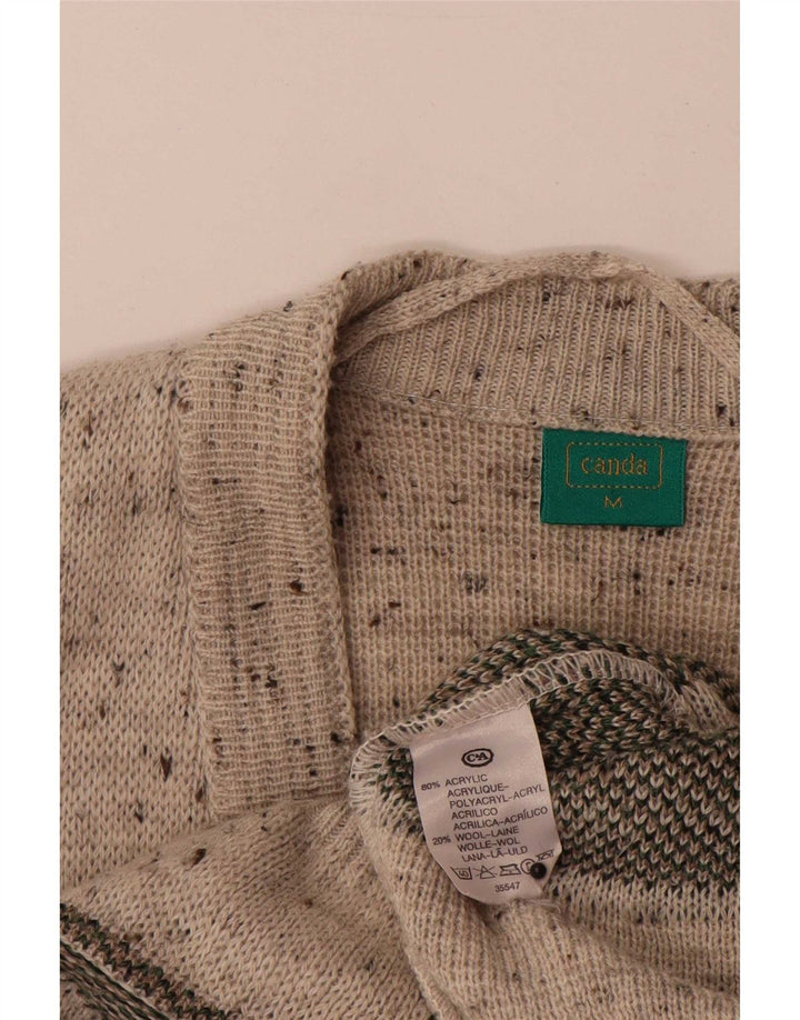 C&A Mens Canda Cardigan Sweater Medium Beige Geometric Acrylic