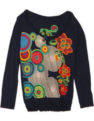 DESIGUAL Womens Graphic Top Long Sleeve UK 16 Large Navy Blue Floral