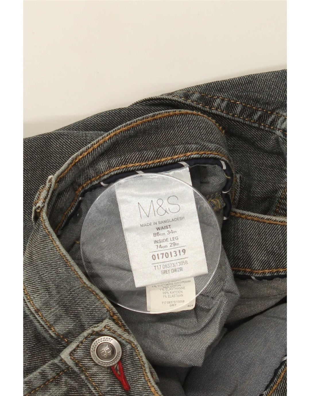 Marks & Spencer Mens Straight Jeans W34 L29 Grey Cotton