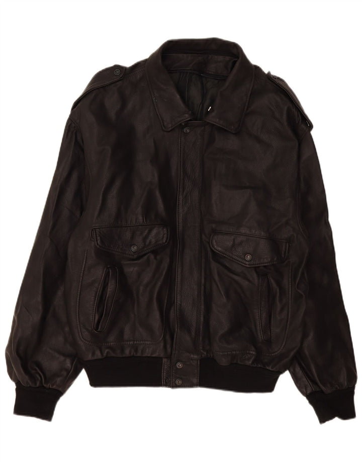 Marpel Mens Military Leather Jacket UK 40 Large Black Leather