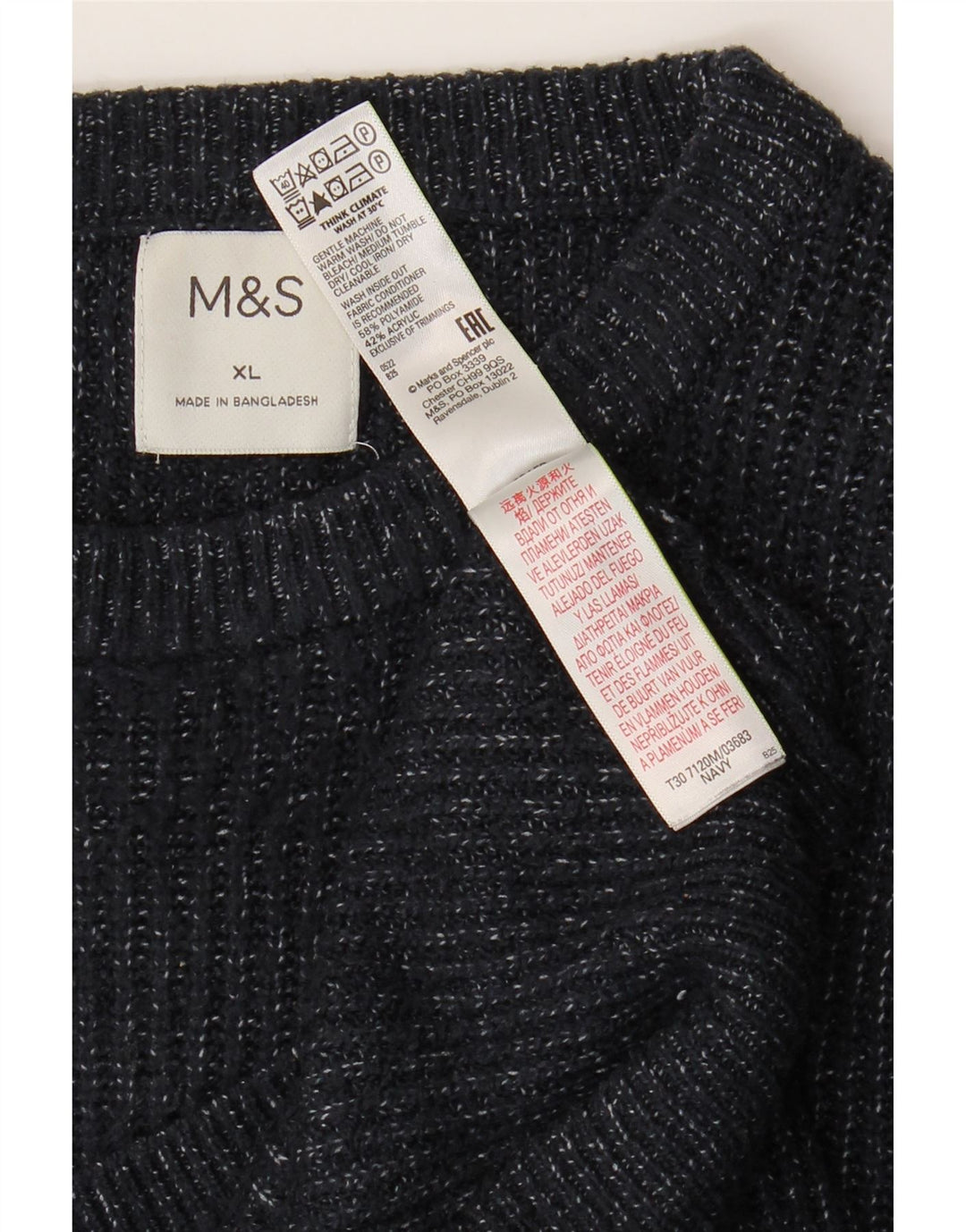 Marks & Spencer Mens Crew Neck Jumper Sweater XL Navy Blue Flecked