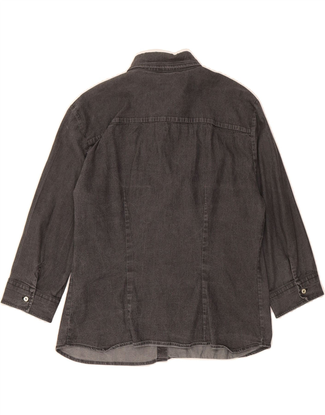 BENETTON Womens 3/4 Sleeve Denim Shirt UK 14 Large Grey Vintage Benetton and Second-Hand Benetton from Messina Hembry 