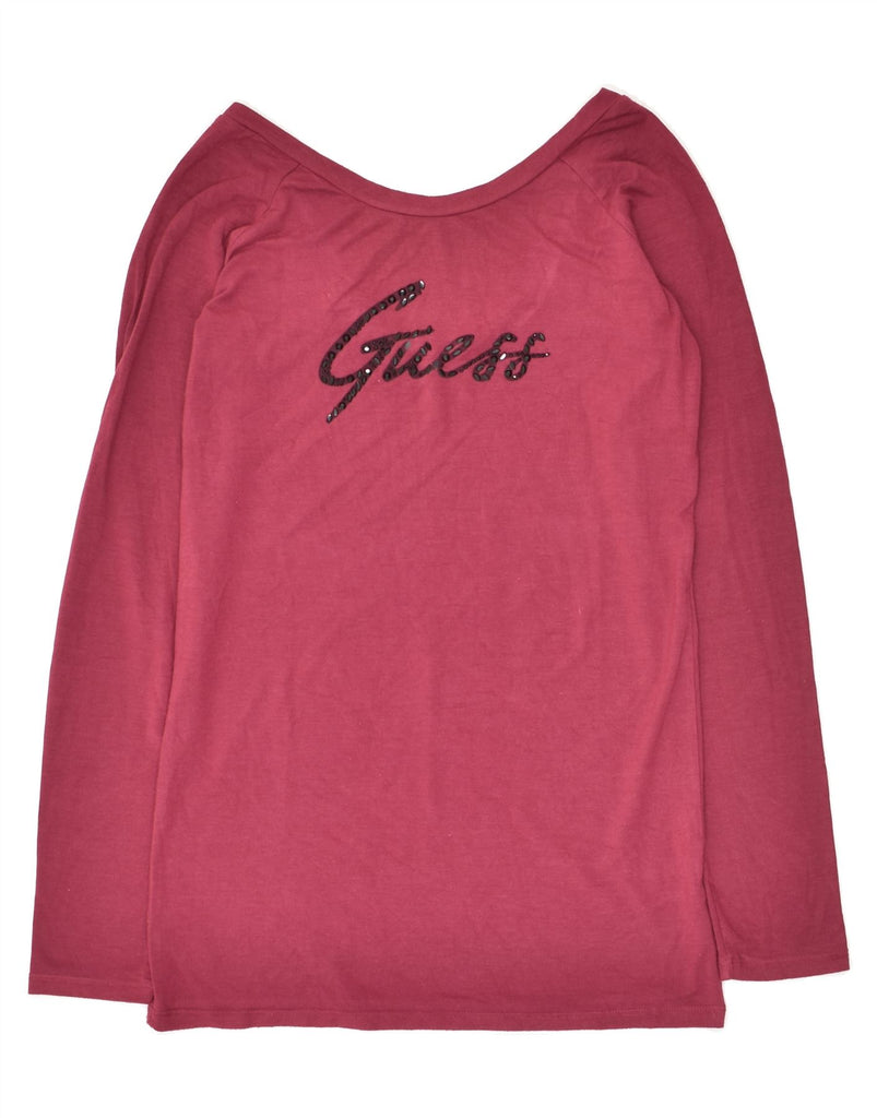 GUESS Womens Graphic Top Long Sleeve UK 12 Medium Pink | Vintage Guess | Thrift | Second-Hand Guess | Used Clothing | Messina Hembry 