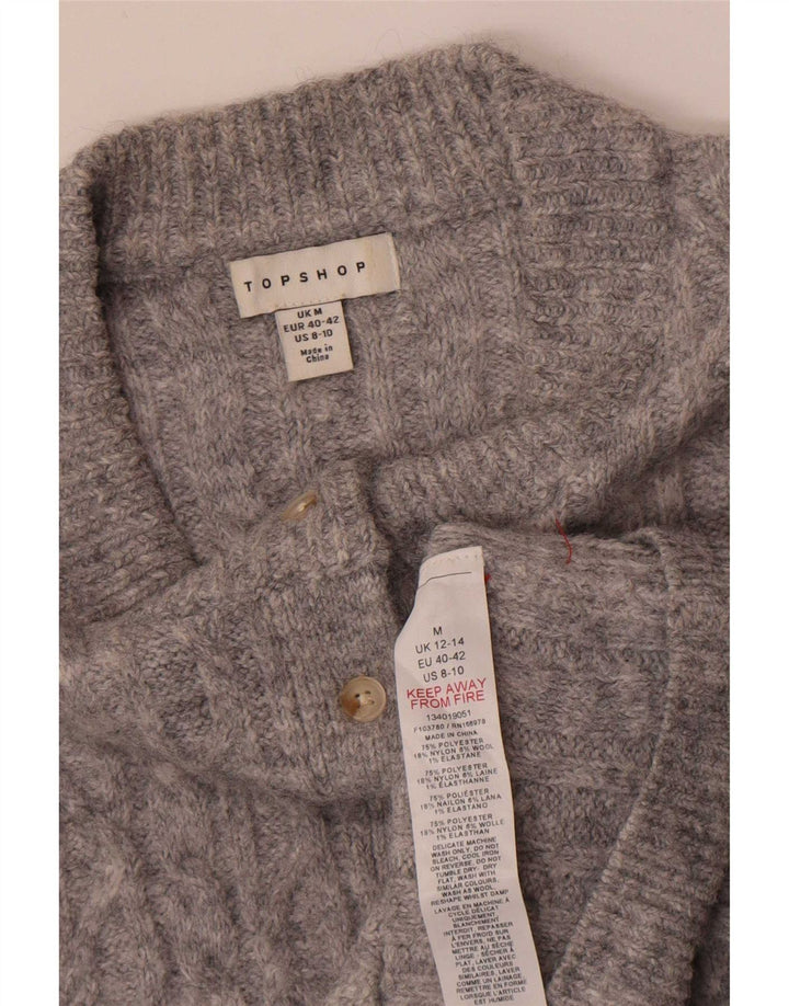 Topshop Womens Crop Cardigan Sweater UK 12 Medium Grey Polyester