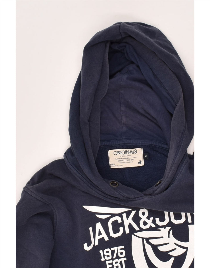 JACK & JONES Mens Graphic Hoodie Jumper Small Navy Blue Cotton | Vintage Jack & Jones | Thrift | Second-Hand Jack & Jones | Used Clothing | Messina Hembry 