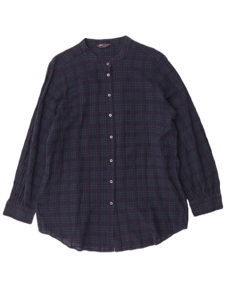 Marks & Spencer Womens Shirt UK 14 Large  Navy Blue Check Cotton